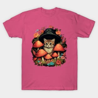 Cute Cottagecore Aesthetic Cat Mushroom Women Kids T-Shirt